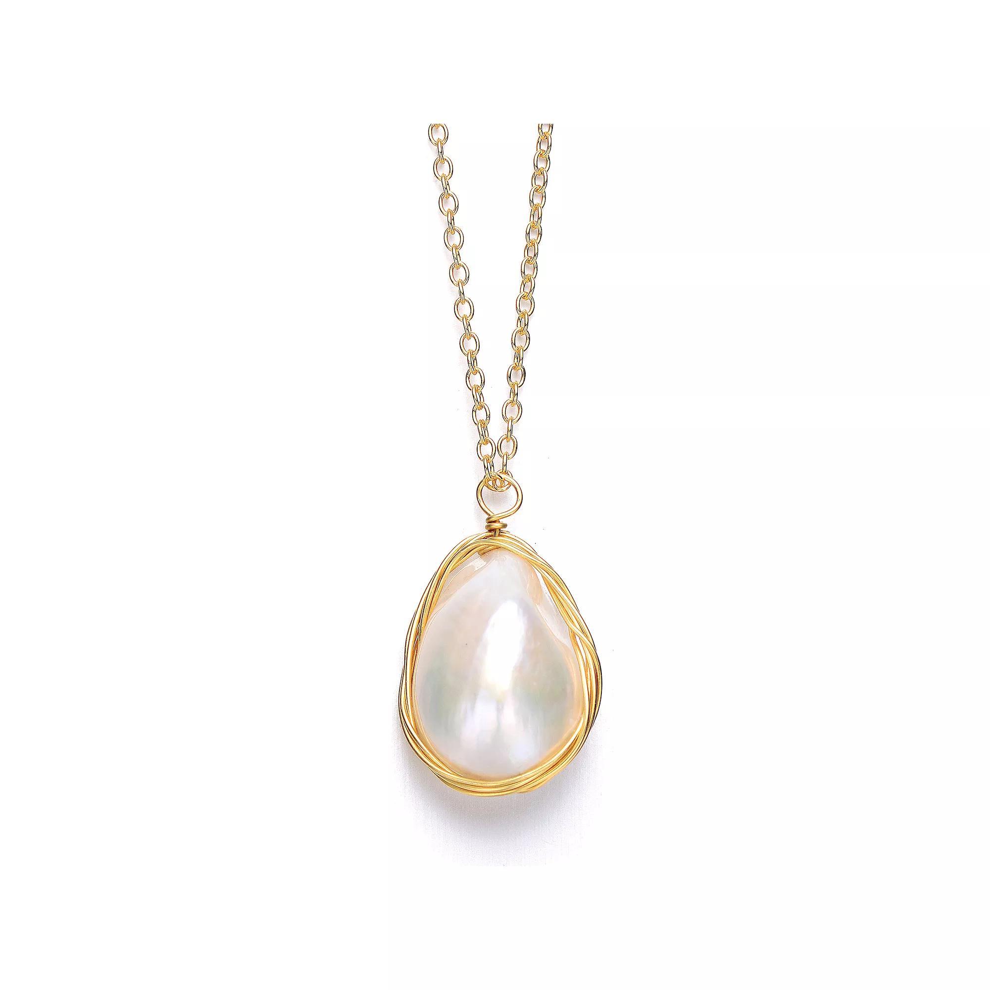 14k Gold Over Silver Freshwater Cultured Pearl Necklace, Womens Gold Tone Product Image