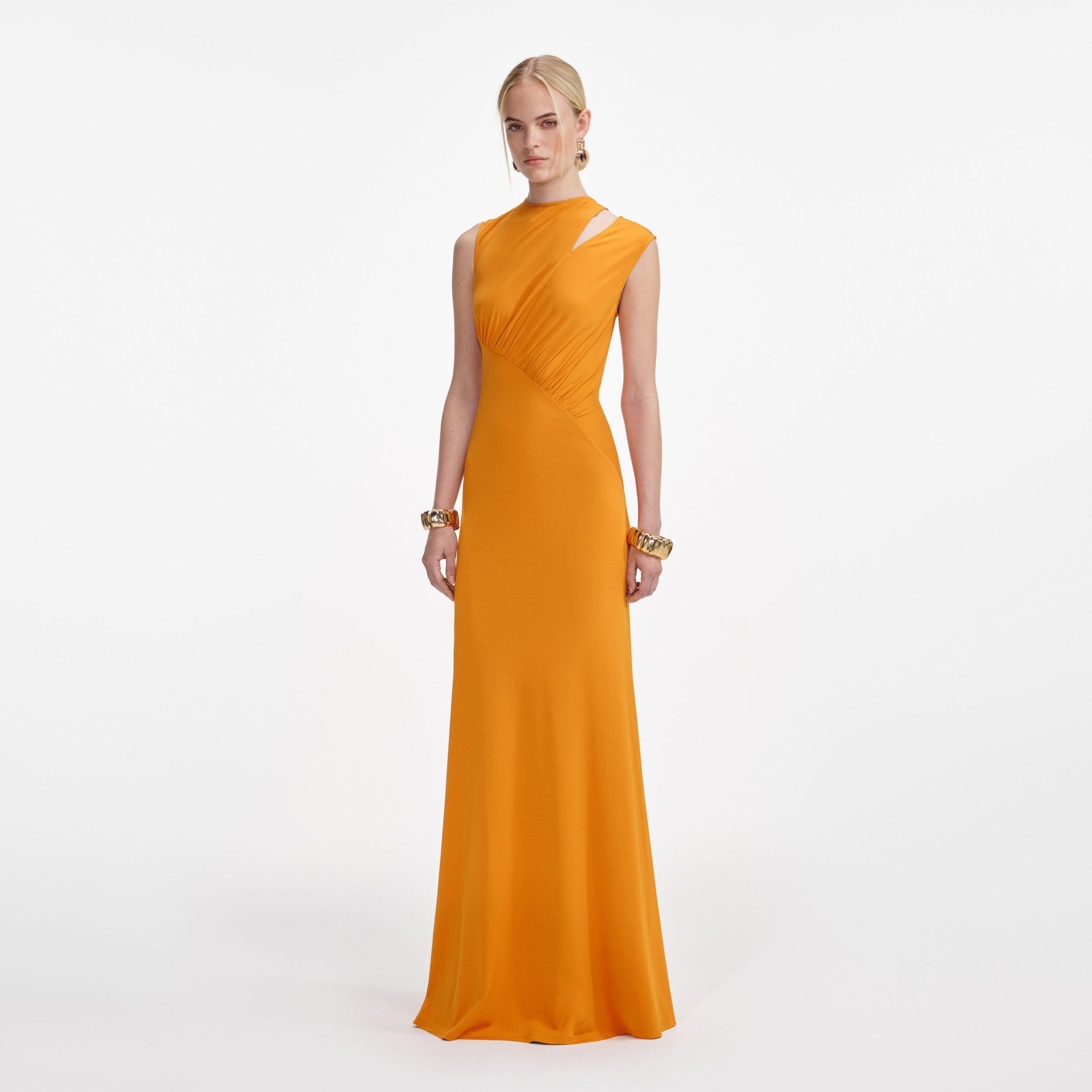 Burnt Orange Jersey Cut Out Maxi Dress Product Image