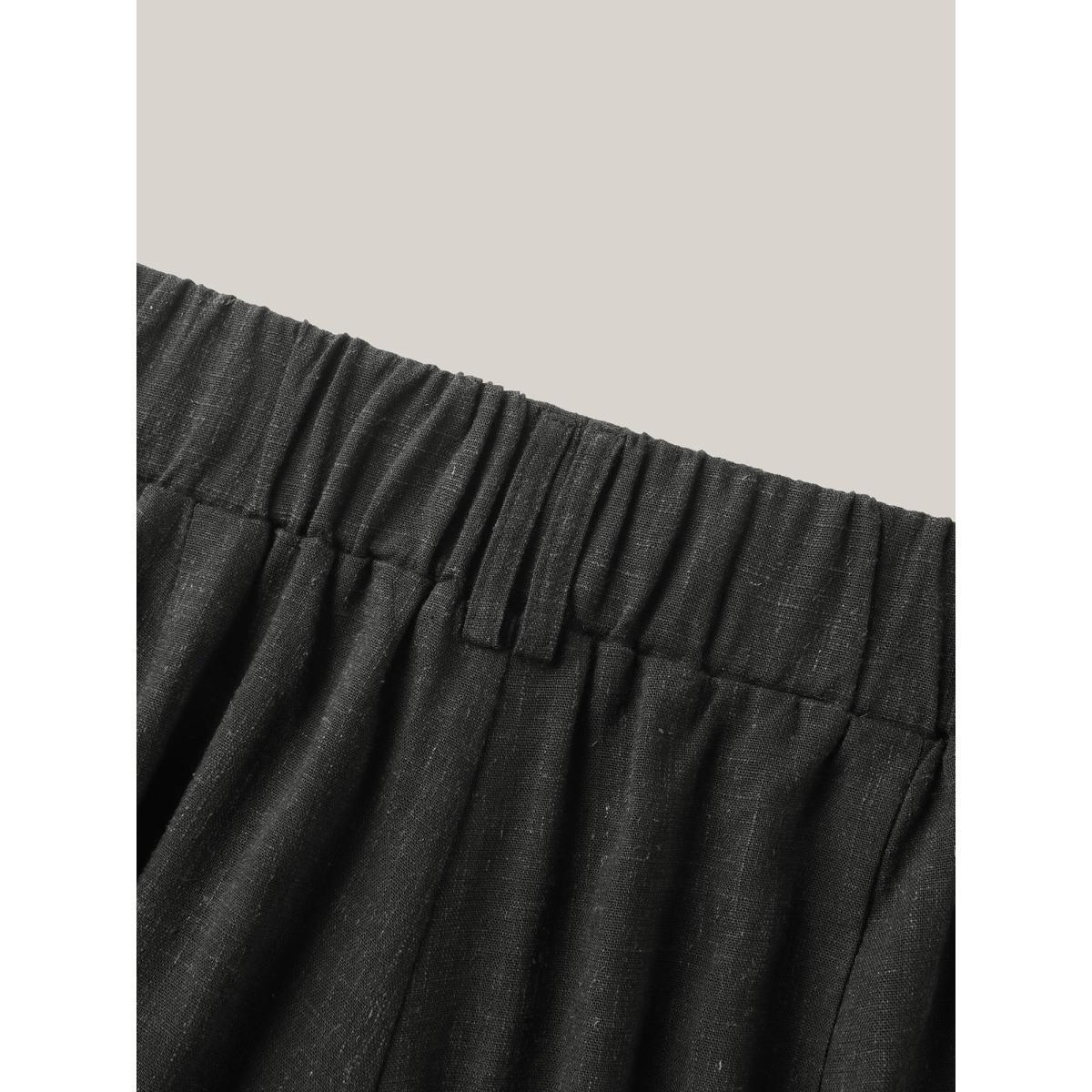 Plus Size Rayon-Linen Pleated Straight-Leg Pants Women Black Resort Straight Leg Mid Rise Vacation Pants BloomChic 30/6X Product Image