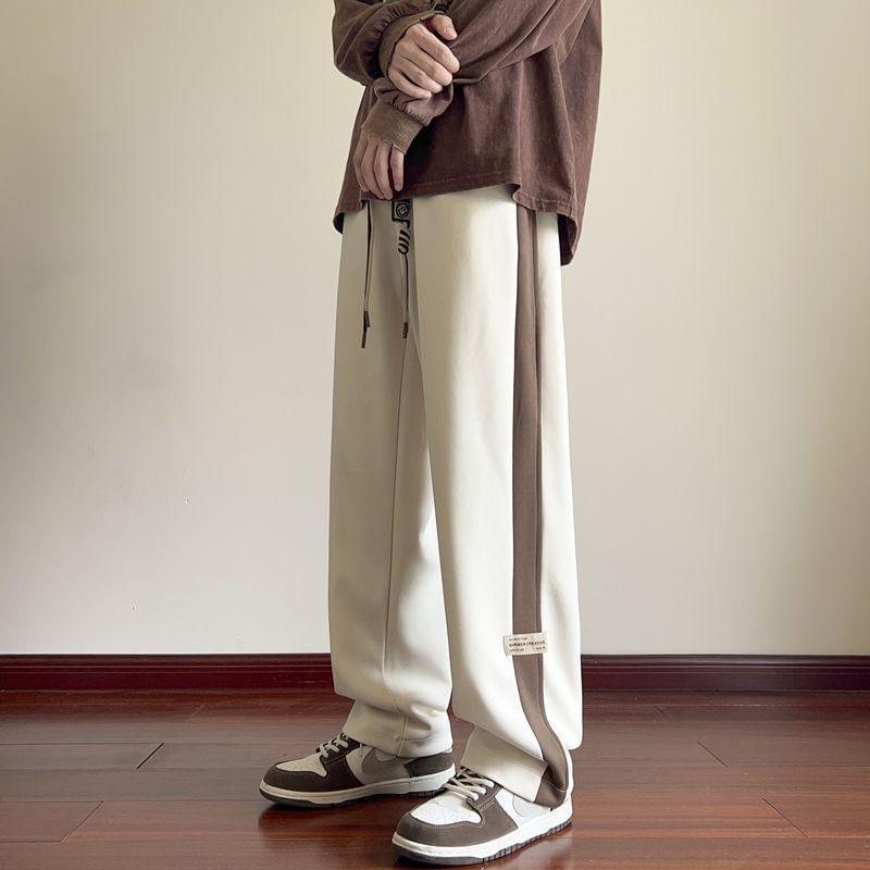 Drawstring Waist Two Tone Applique Loose Fit Sweatpants Product Image