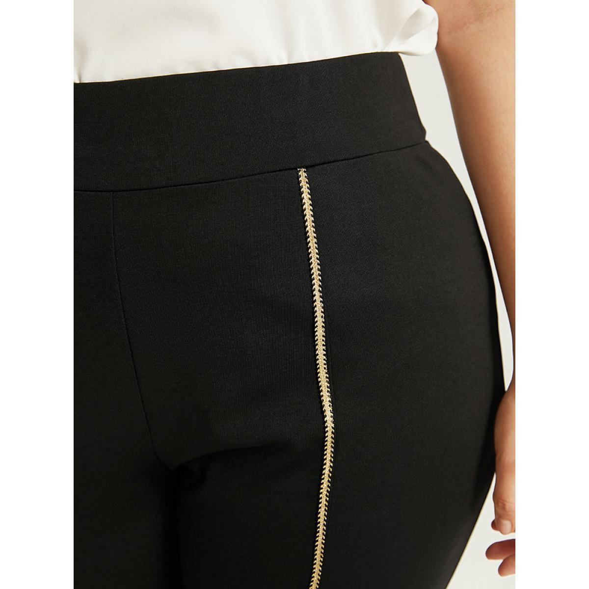 Plus Size Split Front Contrast Webbing Bootcut Pants Women Black Office Flare Leg High Rise Work Pants BloomChic 14-16/1X Product Image