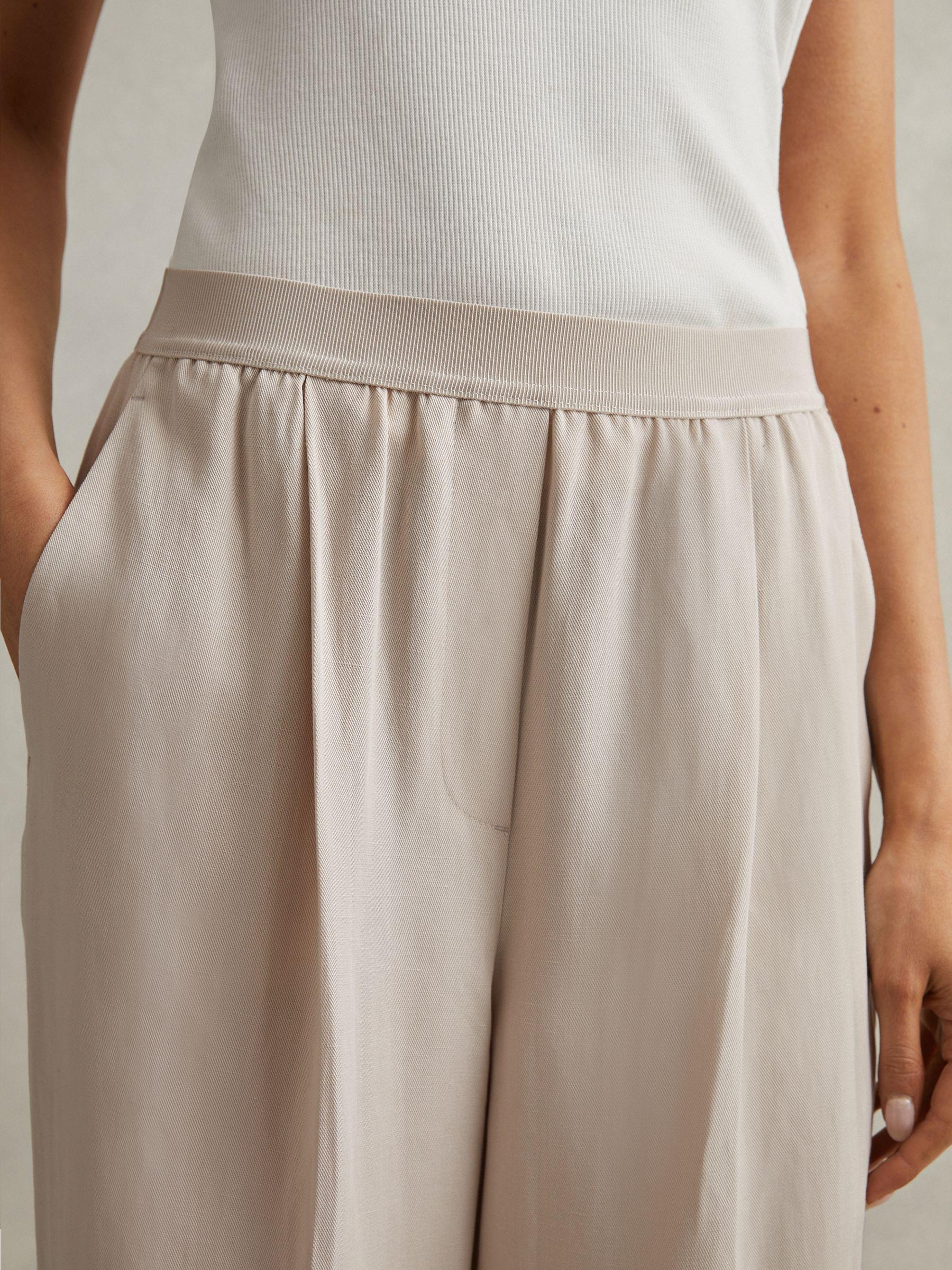 Lyocell-Linen Wide Leg Trousers in Oatmeal Product Image