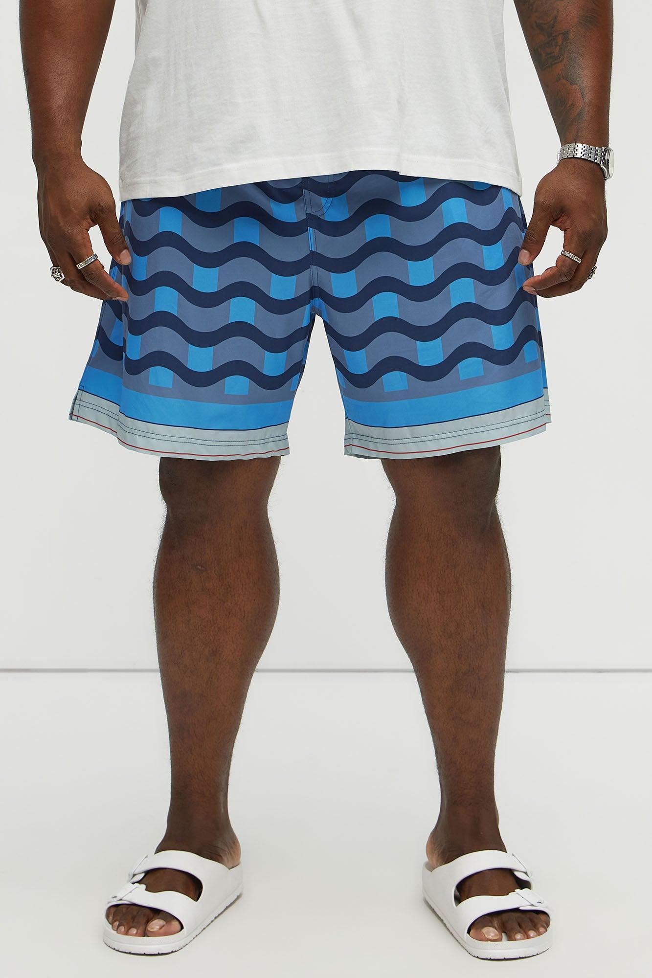 Sculpted Waves Printed Swim Classic Trunk - Blue Product Image