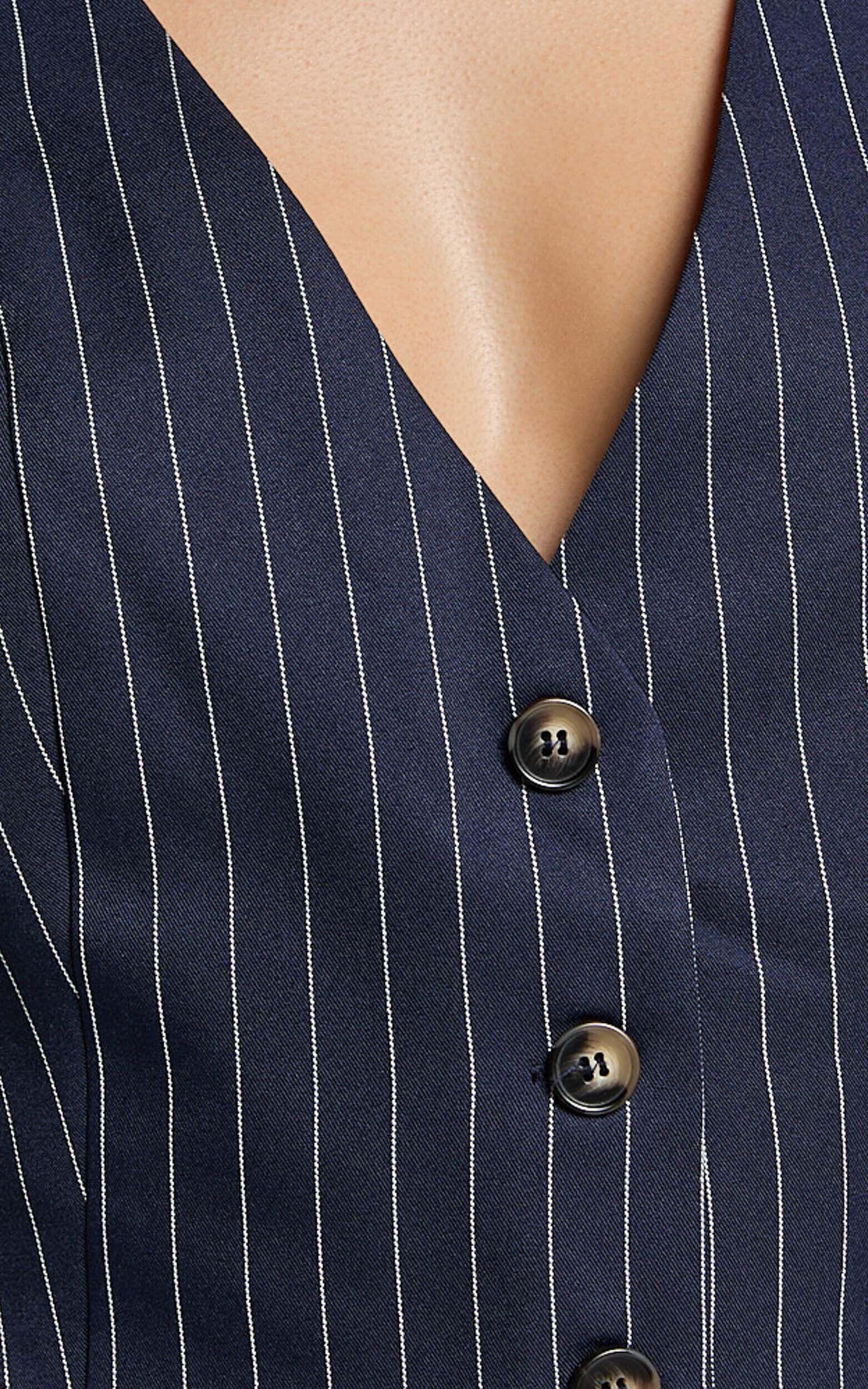 Iyah Top - V Neck Button Up Cropped Vest in Navy Pinstripe Product Image