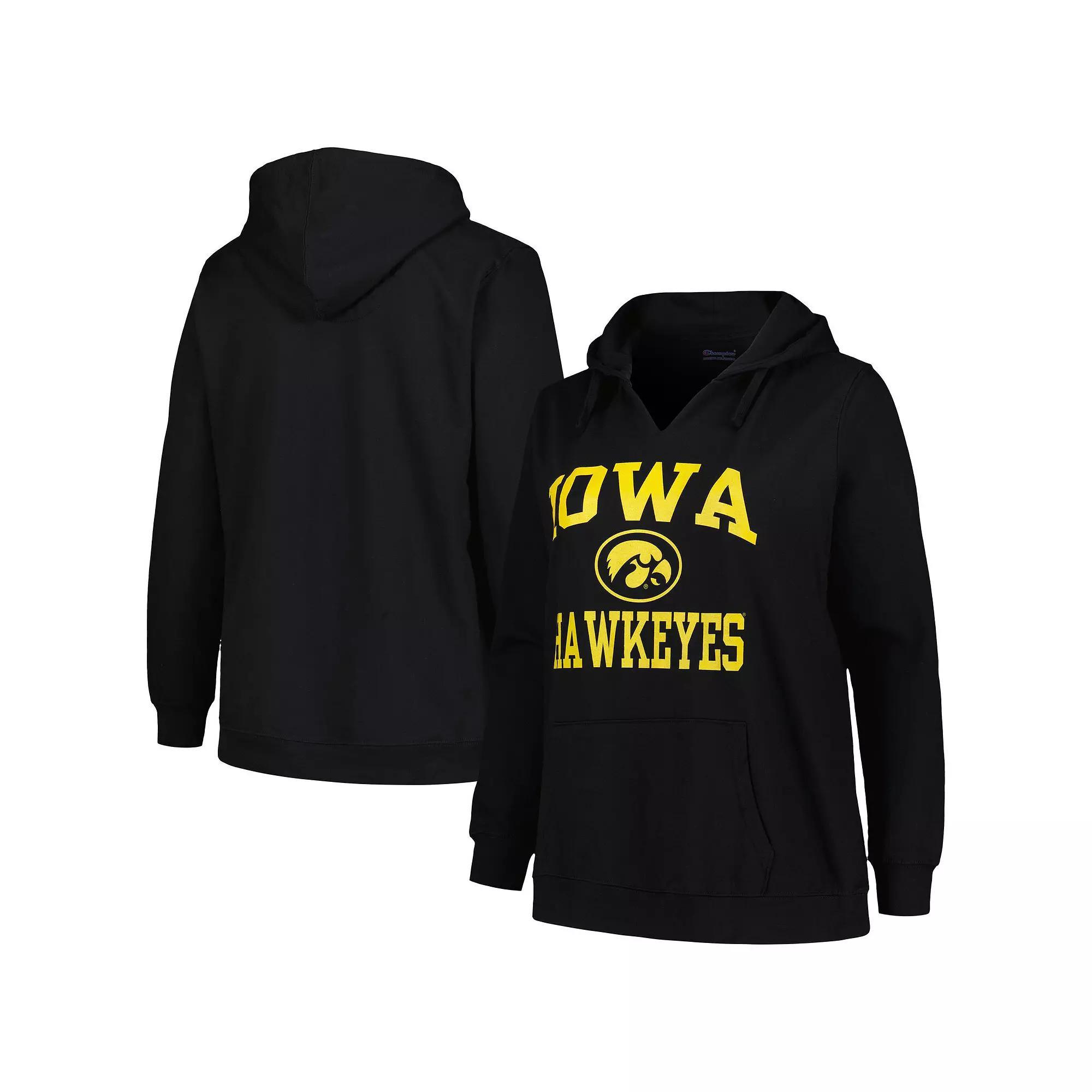 Women's Champion Black Iowa Hawkeyes Plus Size Heart & Soul Notch Neck Pullover, Size: 1XL Product Image