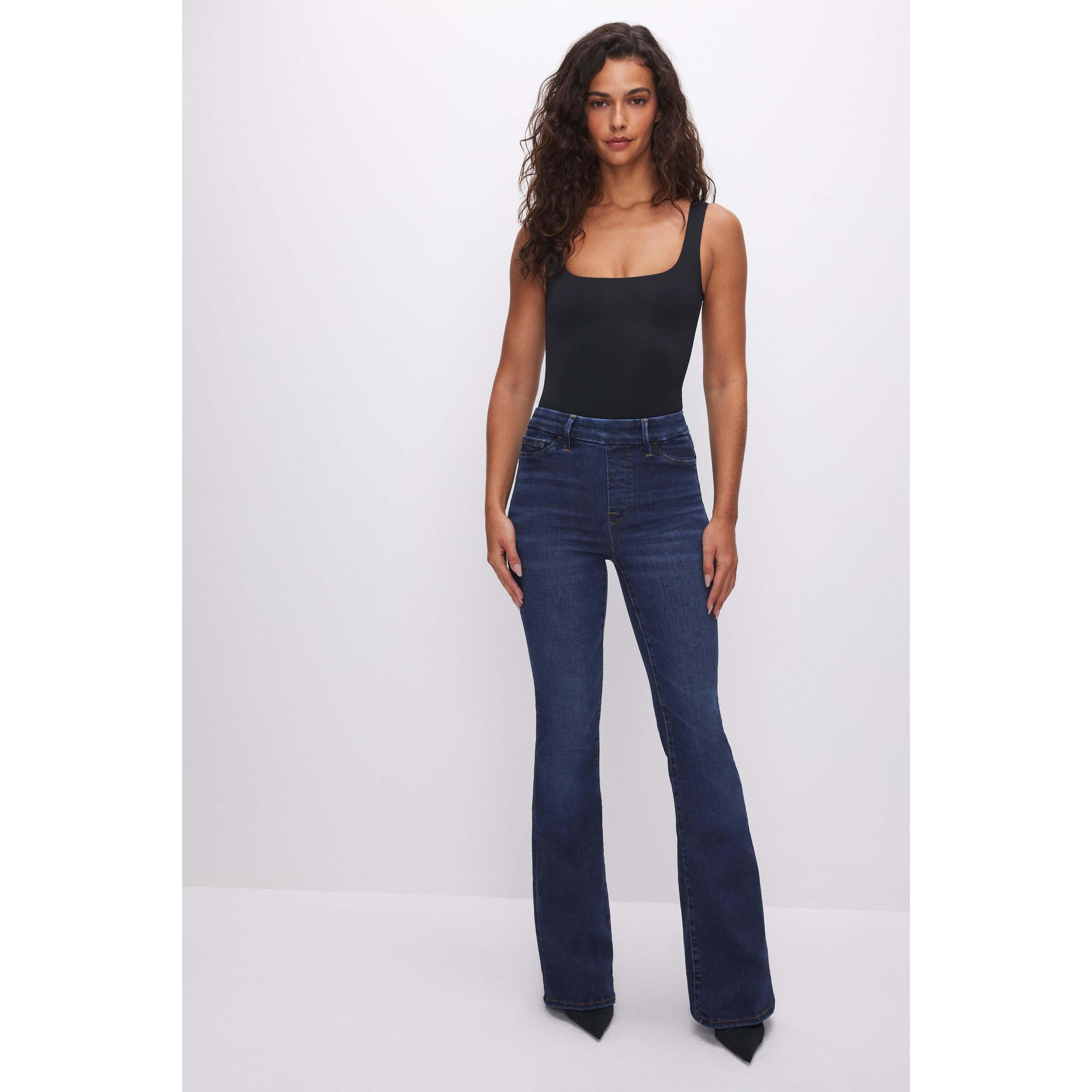 Womens Power Stretch Pull-On Flare Jeans | Indigo, Size XL | Good American by Khlo Kardashian Product Image
