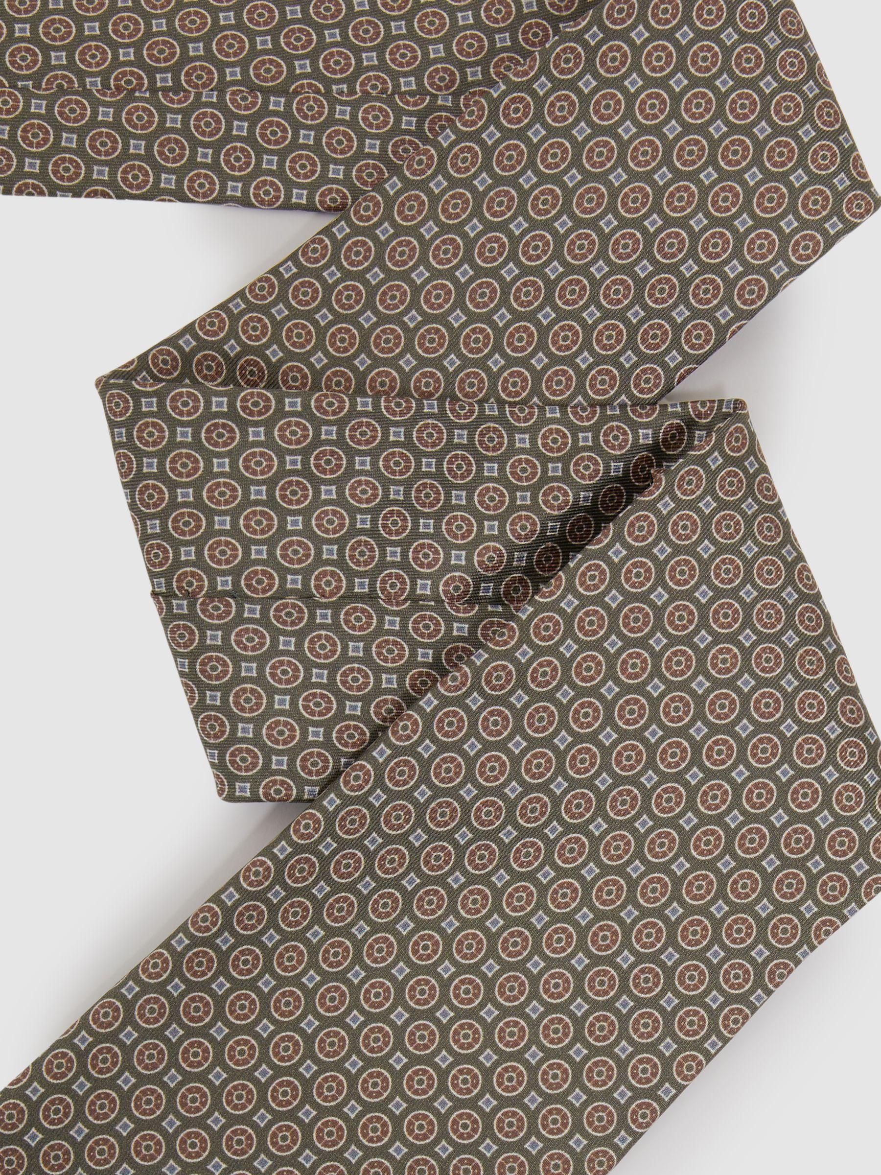 Silk Medallion Print Tie in Olive Product Image