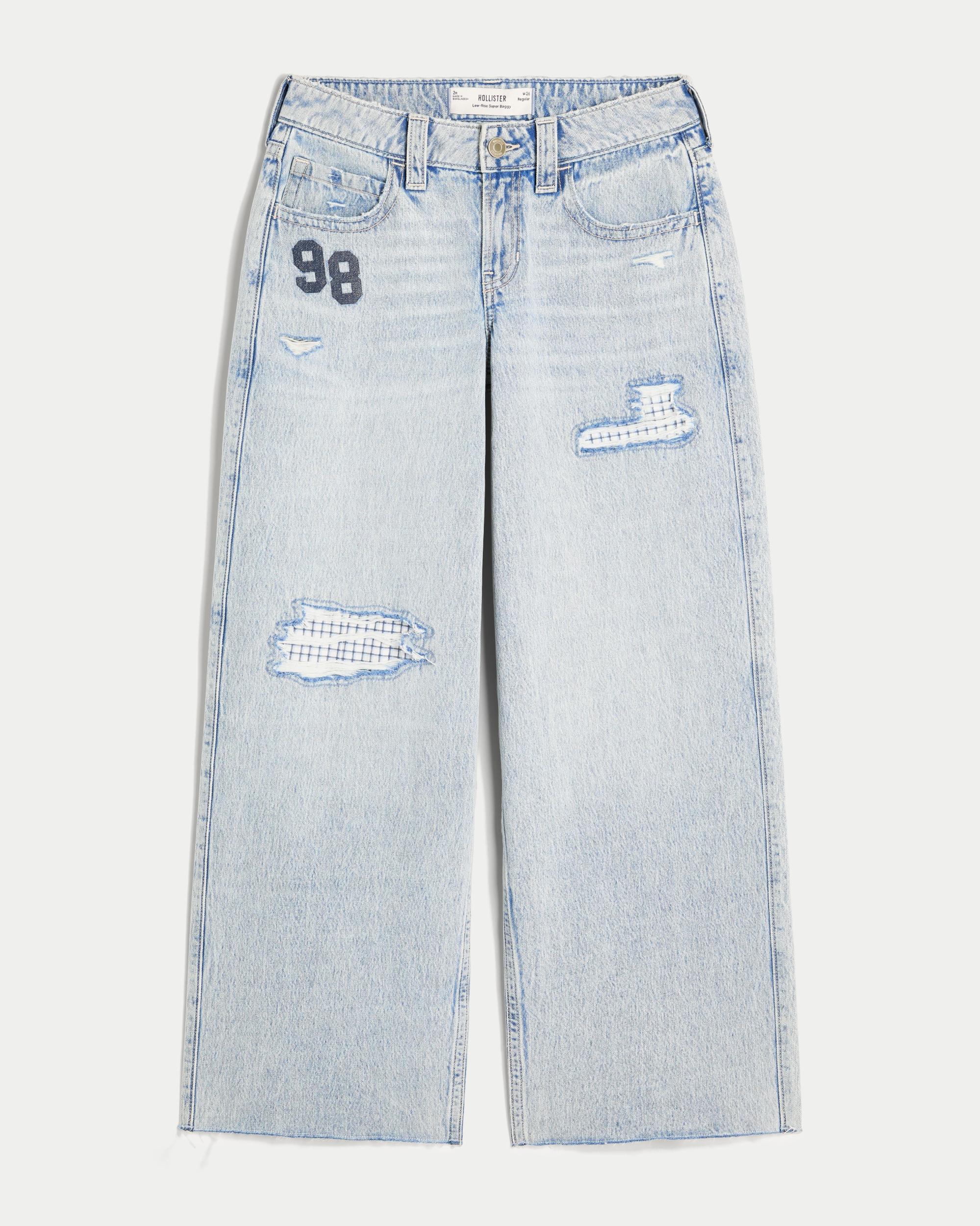 Low-Rise Light Wash Patchwork Super Baggy Jeans Product Image