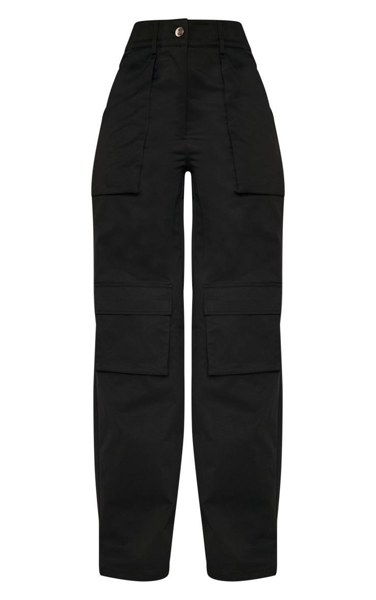 Black Twill Pocket Detail High Waist Cargo Pants Product Image