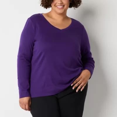 St. John's Bay Womens Plus V Neck T-Shirt Product Image