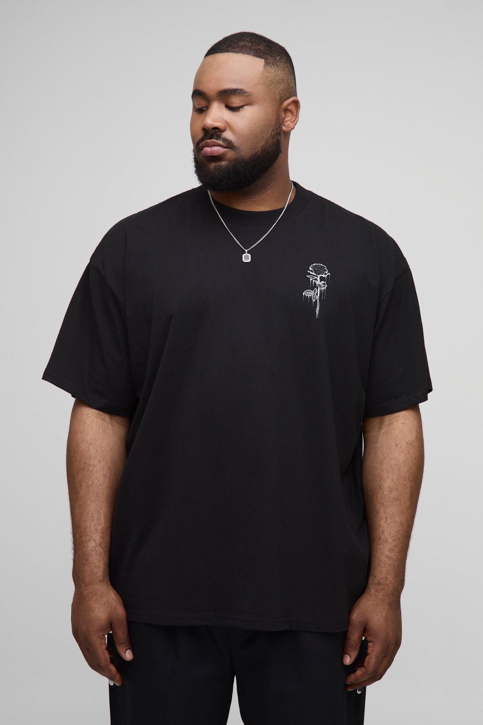 Plus Drip Floral Line Drawcord Oversized T-Shirt | boohooMAN USA Product Image