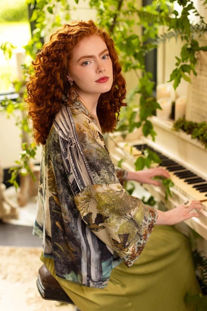 Cropped Bamboo Kimono with Swan Product Image