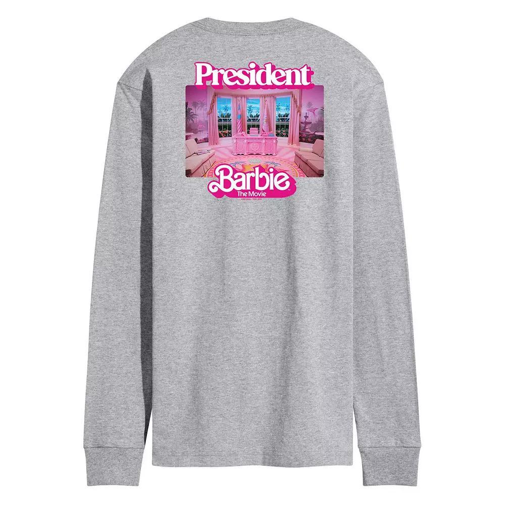 Mens Barbie The Movie President Barbie Long Sleeve Graphic Tee Grey Gray Product Image