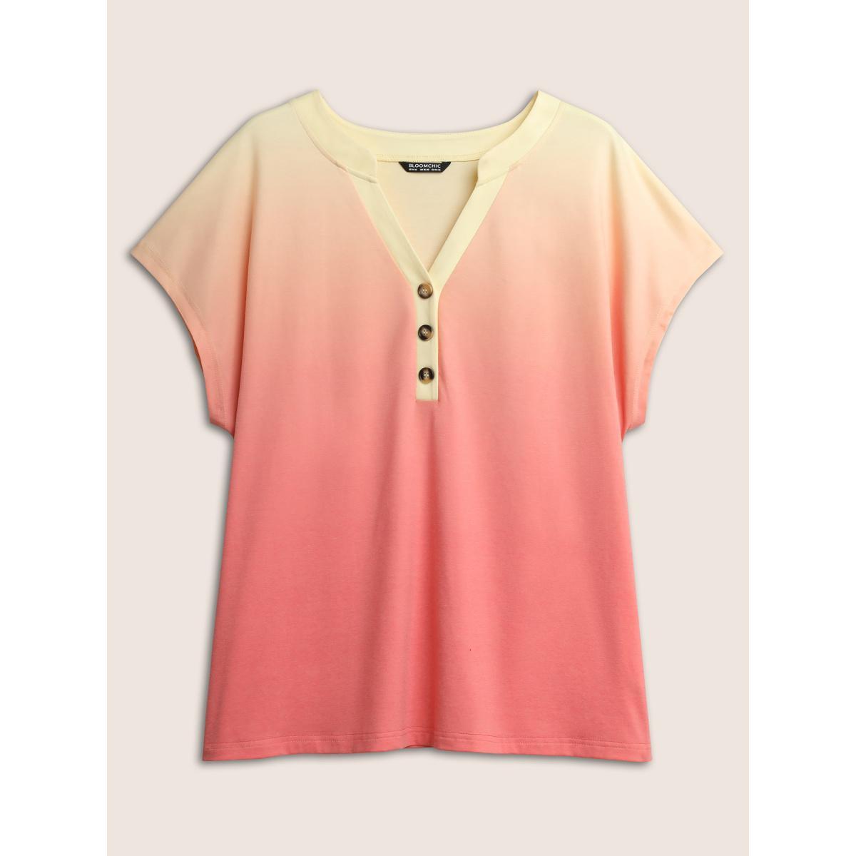 Plus Size Ombre Contrast Batwing Sleeve T-shirt OrangeRed Women Resort Contrast Ombre Notched collar Vacation T-shirts BloomChic 12/L Product Image