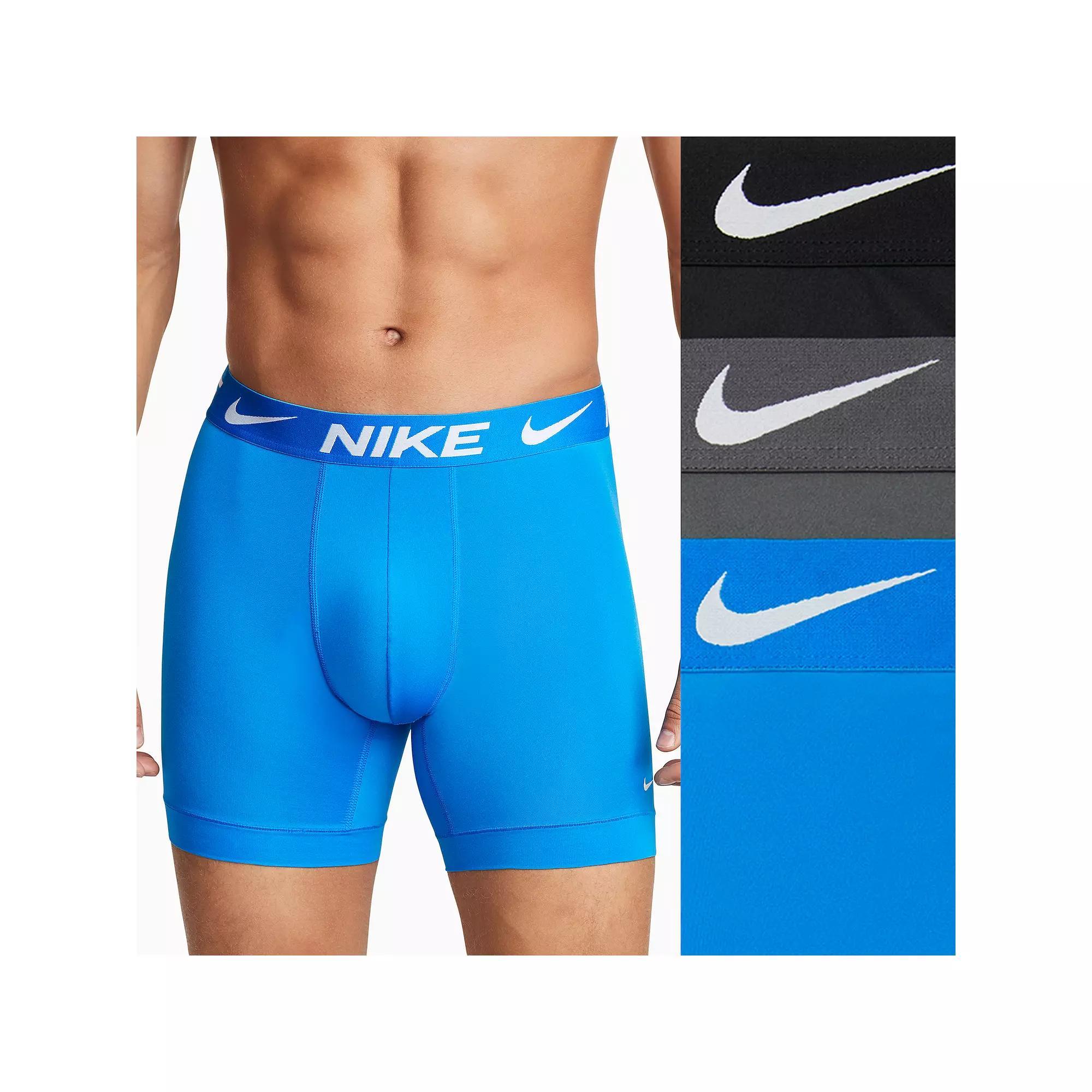 Men's Nike Dri-FIT Essential 3-pack Microfiber Long-Leg Boxer Briefs, Size: XXL, Blue Grey Black Product Image