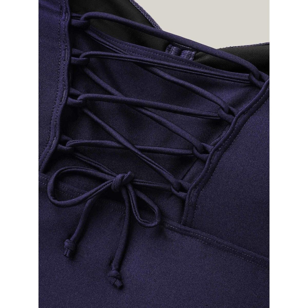 Plus Size Adjustable Back-Tie Cinched One-Piece Swimsuit Women's Swimwear Indigo Beach Tie knot Curve Bathing Suits High stretch One Pieces BloomChic 22-24/3X Product Image