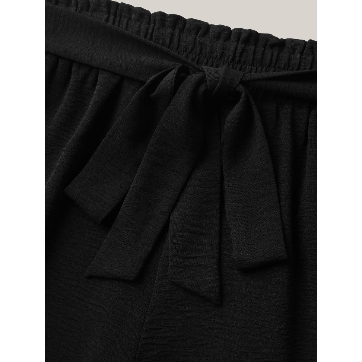 Plus Size Belted Wide-Leg Solid Shorts Women Black Elegant Tie knot Wide Leg Everyday-Elegant Shorts BloomChic 28/5X Product Image