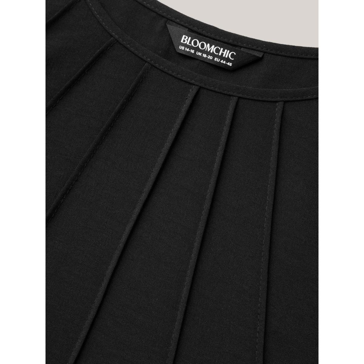 Plus Size Black Toothpick Pleat Layered Flutter Sleeve Blouse Women At the Office Short sleeve Round Neck Work Blouses BloomChic 22-24/3X Product Image