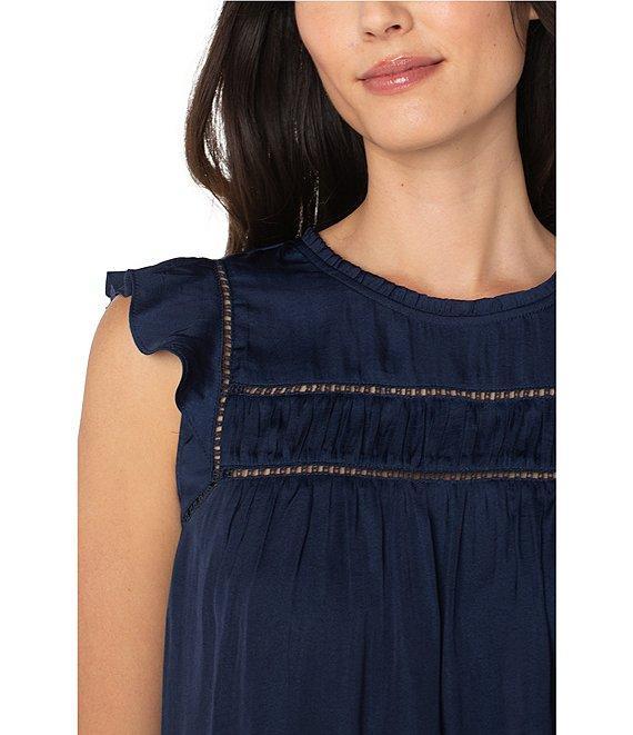 Liverpool Los Angeles Textured Sateen Crew Neck Cap Flutter Sleeve Top Product Image
