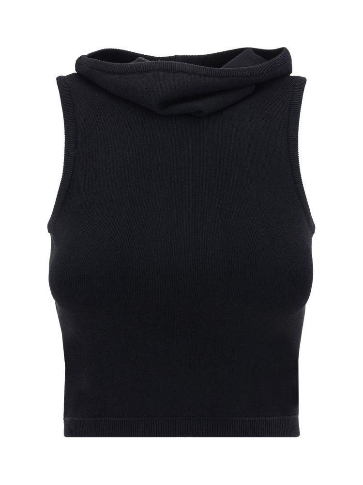 ALAÏA Hooded Crop Top In Black Product Image