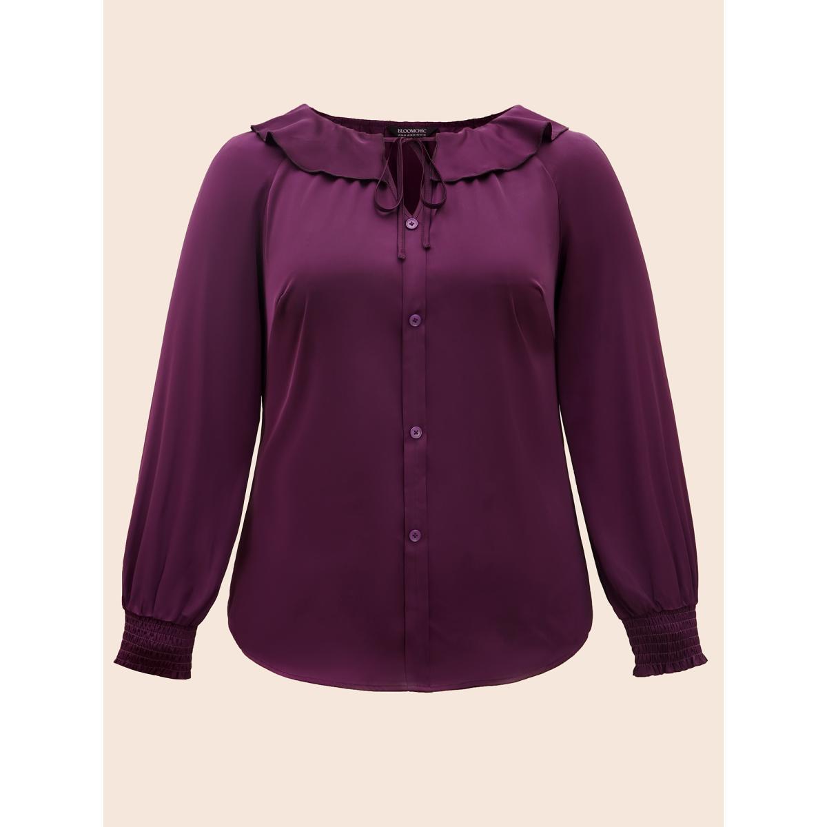 Plus Size Deeppurplered Regal Lotus Neckline Cuff Sleeves Blouse Women Elegant Long Sleeve Notched collar Everyday Blouses BloomChic 22-24/3X Product Image