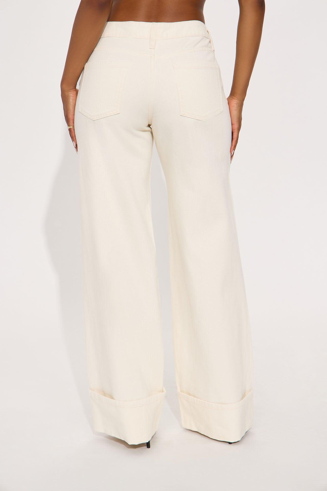 Mirador Cuffed Straight Leg Jeans - Cream Product Image