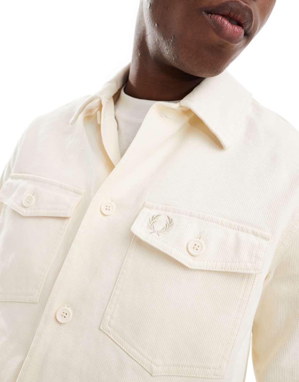 Fred Perry cord overshirt in ecru Product Image