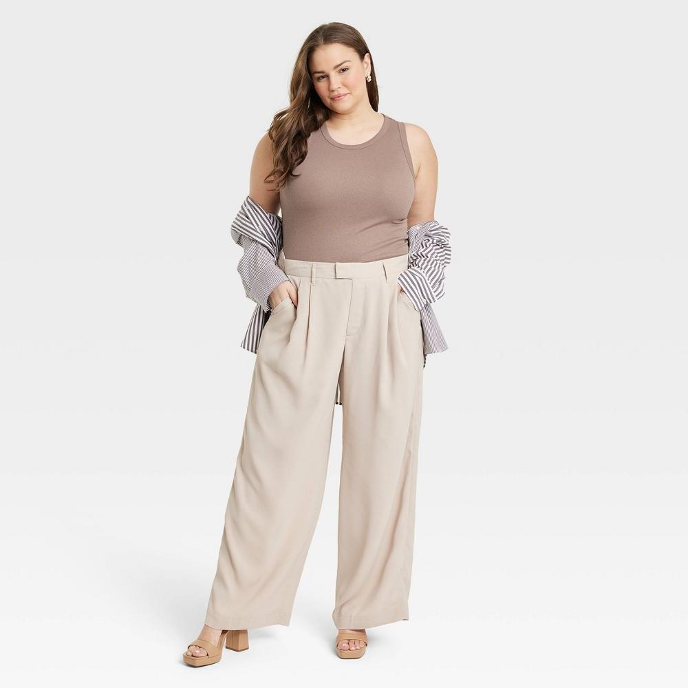 Women's Slim Fit Ribbed Tank Top - A New Day™ Brown L: Cotton Modal Spandex Blend, Crew Neck, Sleeveless Product Image
