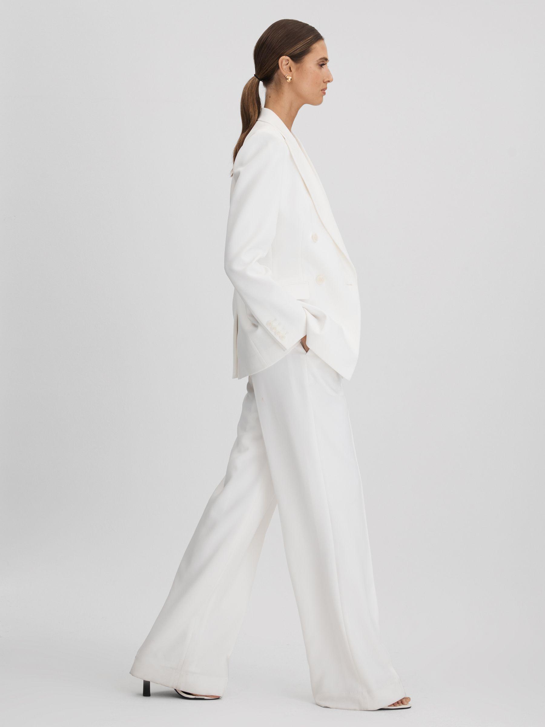 Petite Double Breasted Crepe Suit Blazer in White Product Image