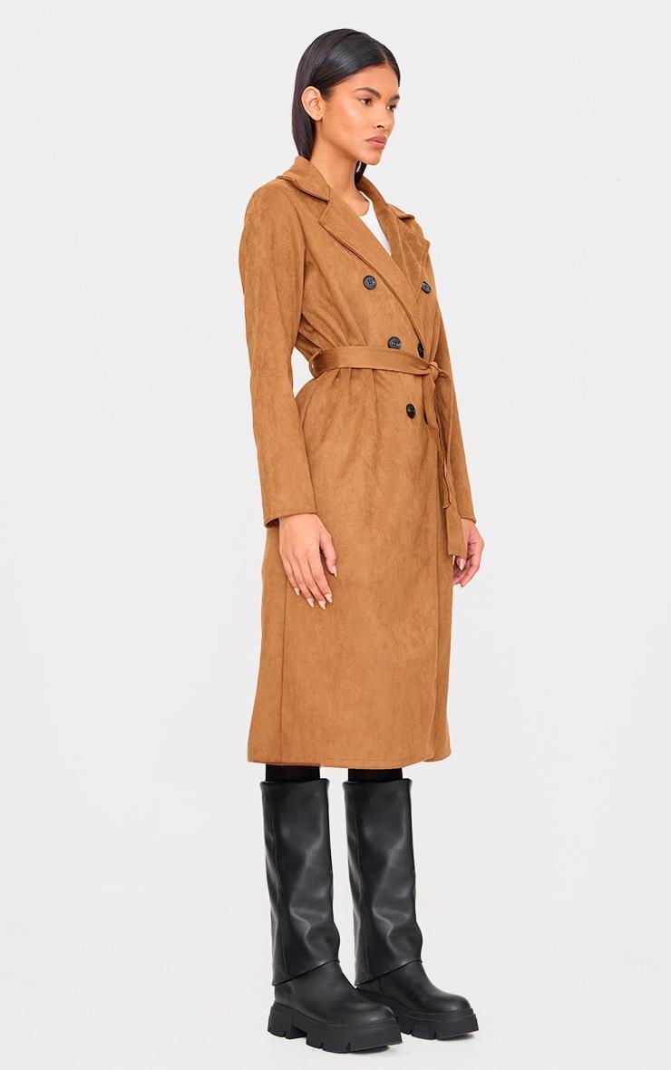 Camel Faux Suede Trench Coat Product Image