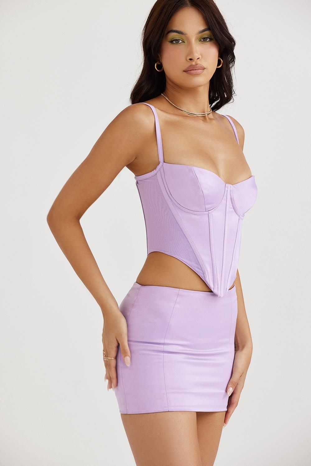 Elodie  orchid satin mini skirt Product Image