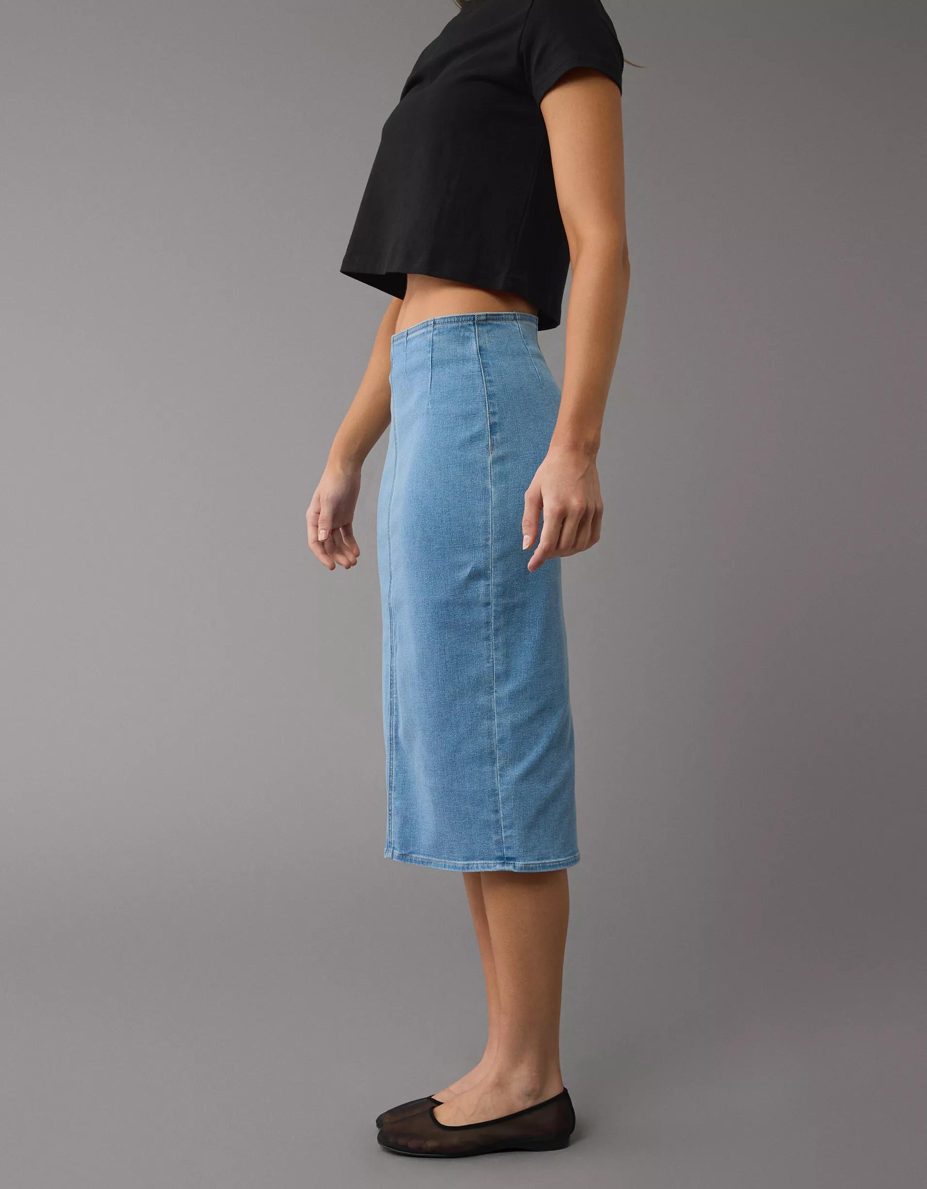 AE Next Level Highest Waist Denim Midi Skirt Product Image