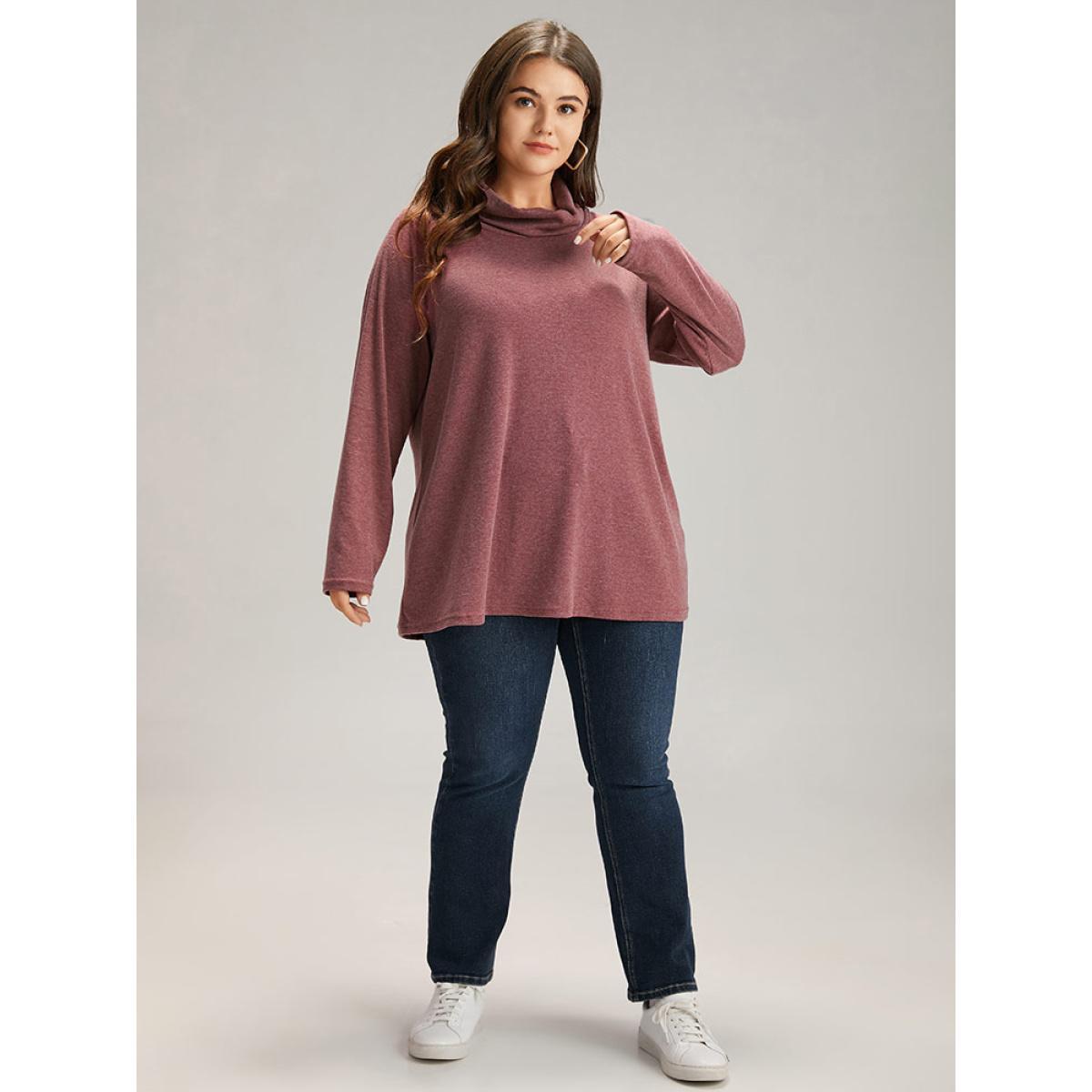 Plus Size Solid Heather Mock Neck Sweatshirt Women Russet Elegant Plain Mock Neck Dailywear Sweatshirts BloomChic 18-20/2X Product Image
