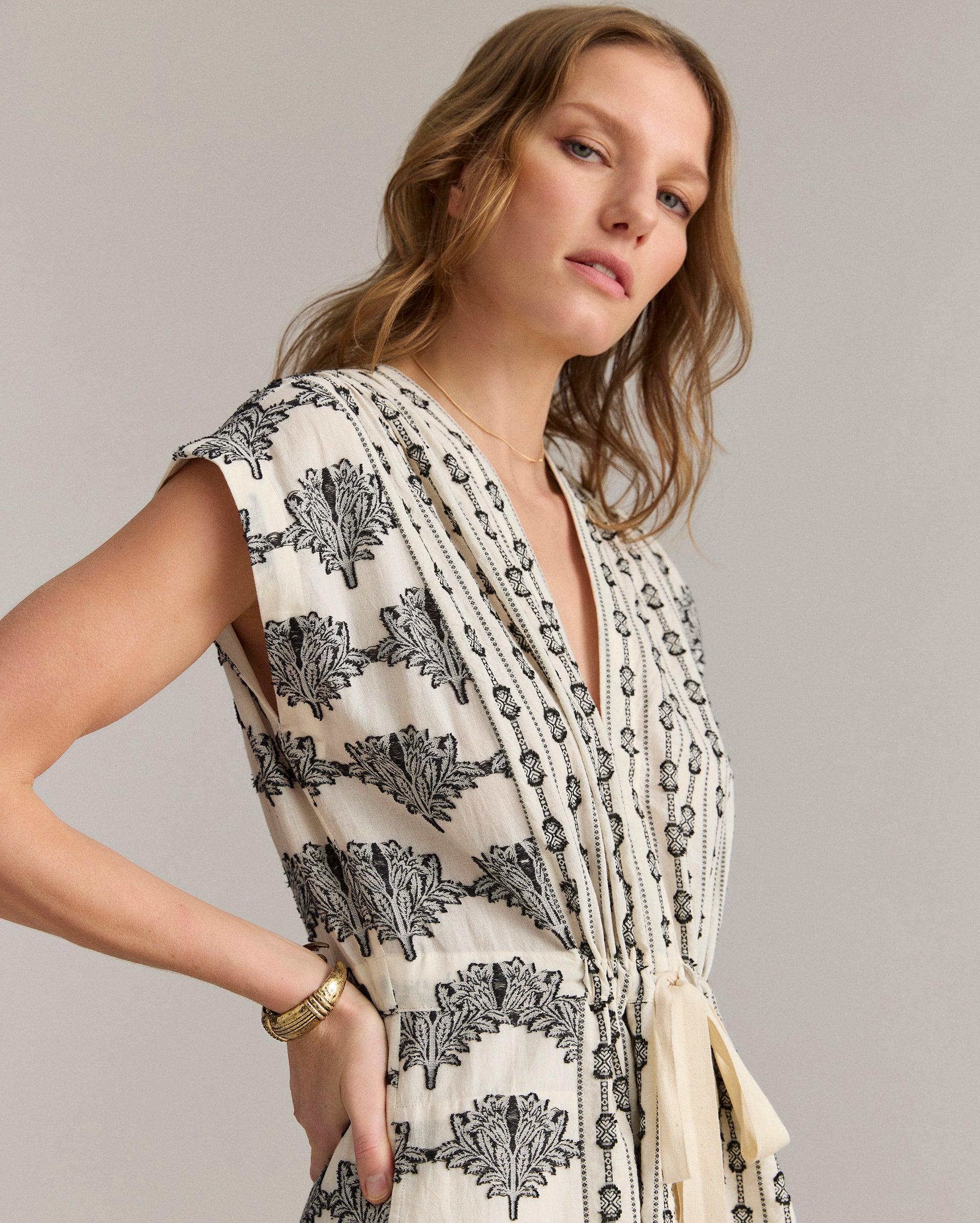 Jacquard Cinched Waist Dress -  Product Image