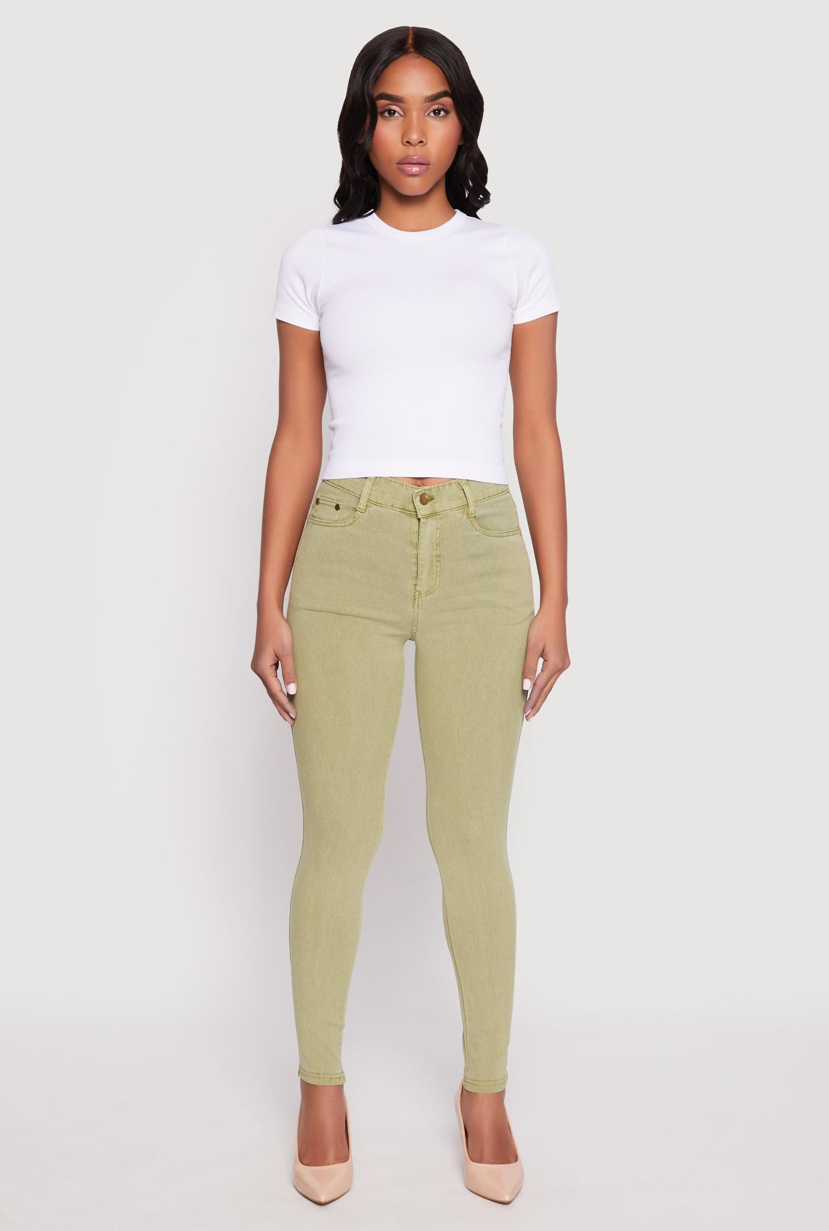 Womens Acid Wash Twill Skinny Leg Pants Product Image