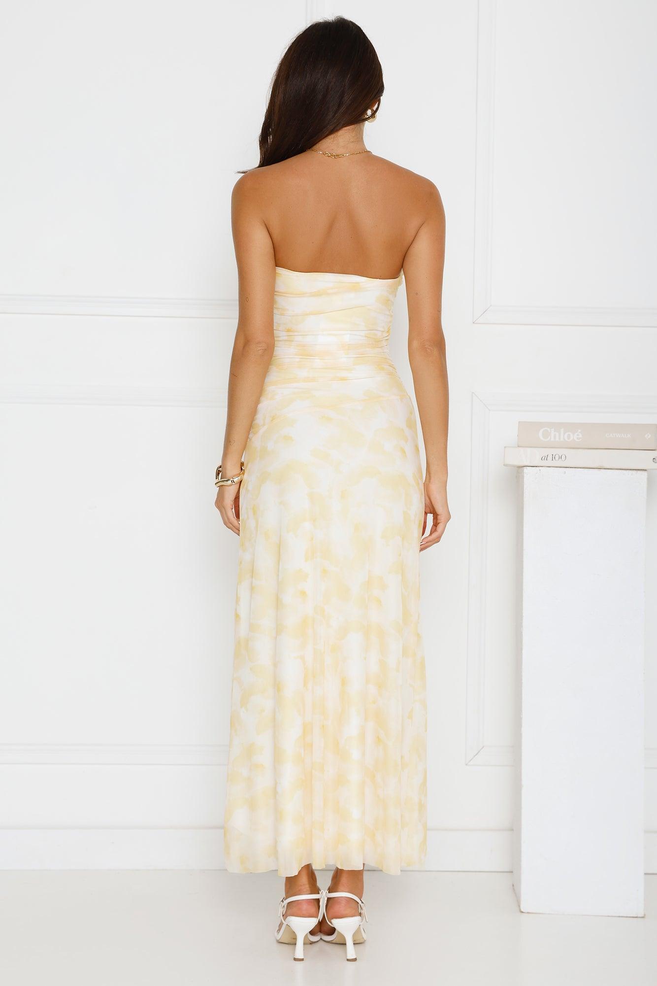 Gatsby Glow Strapless Mesh Maxi Dress Yellow Product Image