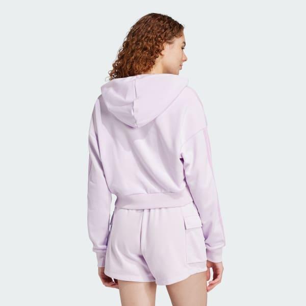 adidas Essentials 3-Stripes French Terry Crop Hoodie Ice Lavender M Womens Product Image