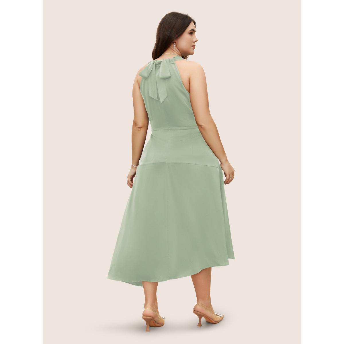 Plus Size Solid Asymmetrical Neck Split Hem Dress Palemauve Women Formal Asymmetrical Neck Sleeveless Curvy Midi Dress BloomChic 26/4X Product Image