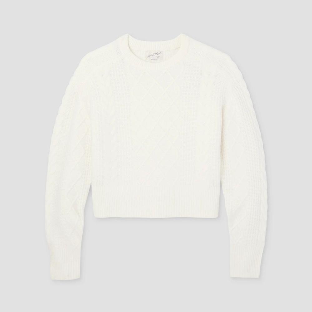 Women's Crewneck Cashmere-Like Cable Pullover Sweater - Universal Thread™ Cream L Product Image