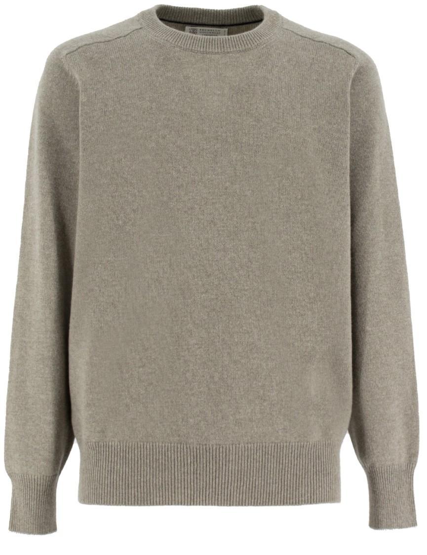 BRUNELLO CUCINELLI Light Camel Jumper With Contrasting Trims In Green Product Image