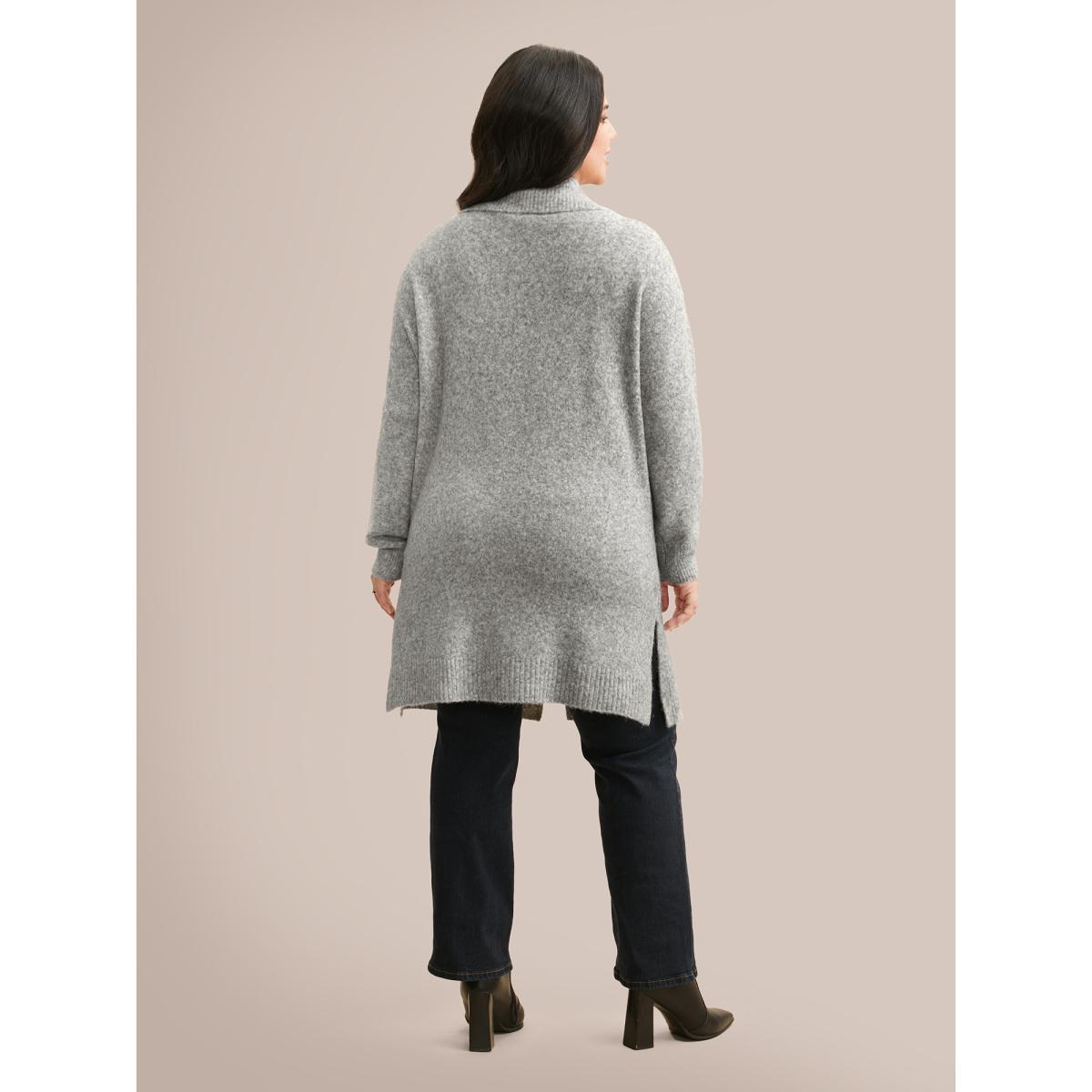 Plus Size Airy Cozy Lapel Collar Pocket Wool Cardigan LightGray Women Casual Loose Long Sleeve Everyday Cardigans BloomChic 14-16/1X Product Image