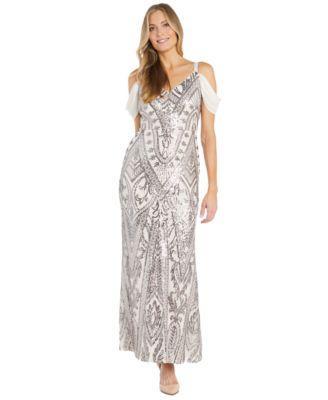 Womens R&M Richards Beaded Maxi Dress Ivory Silver Product Image