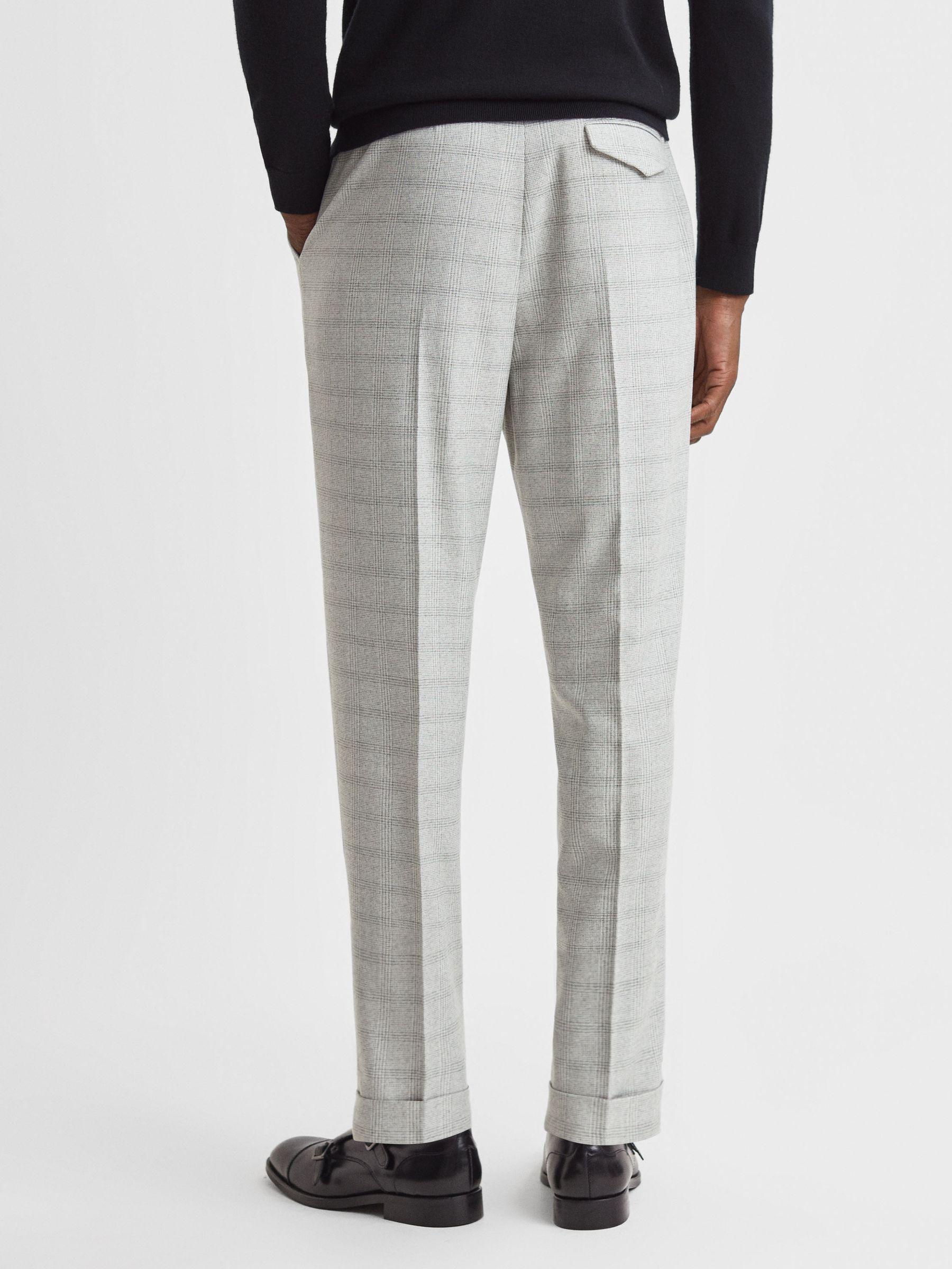 Slim Fit Prince of Wales Rolled Hem Trousers in Soft Grey Product Image