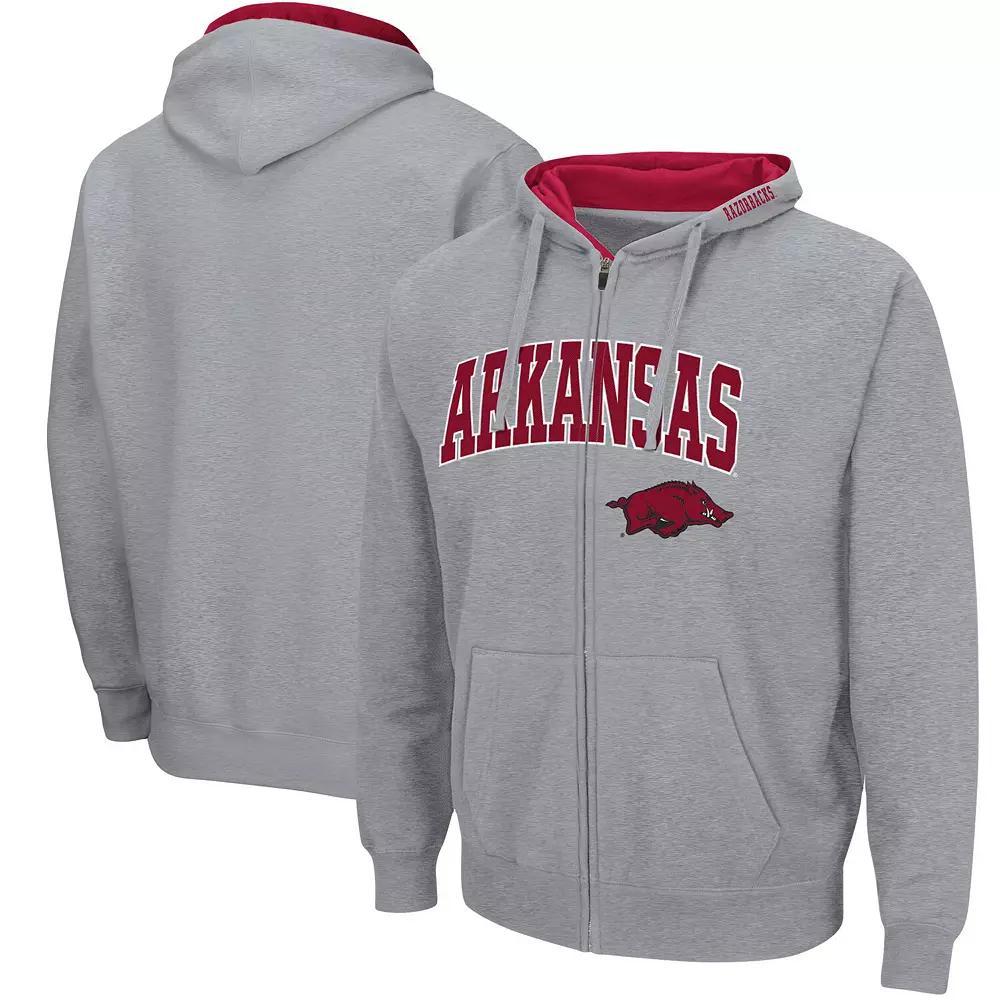 Men's Colosseum Heathered Gray Arkansas Razorbacks Arch & Logo 3.0 Full-Zip Hoodie, Size: Small, Grey Product Image