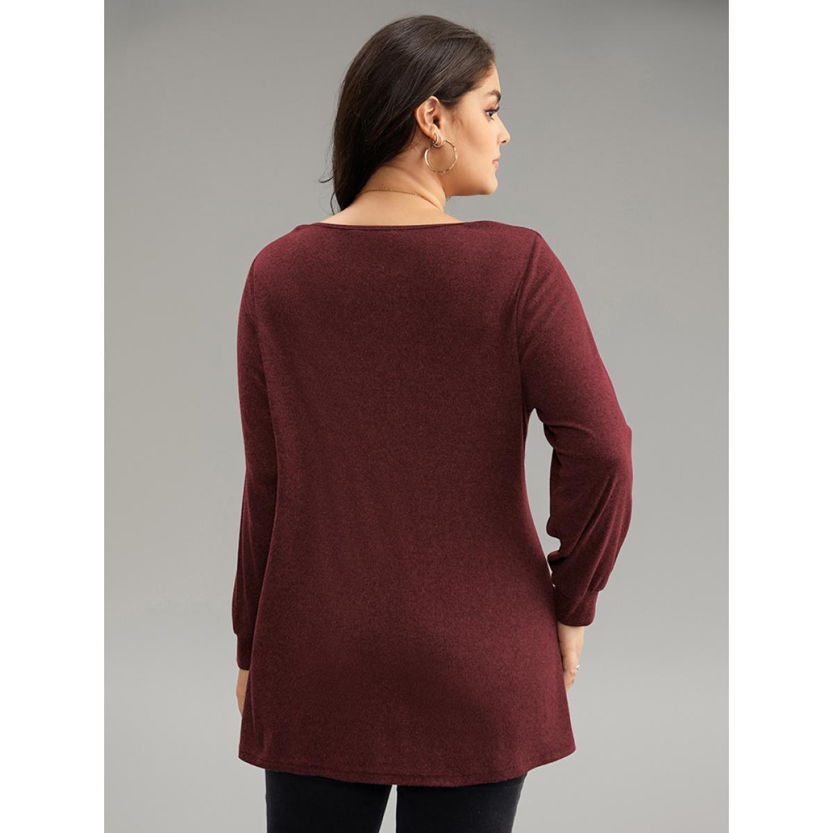 Plus Size Cowl Neck Tassels Button Detail Wrap Sweatshirt Women Burgundy Elegant Wrap Cowl Neck Everyday Sweatshirts BloomChic 28/5X Product Image