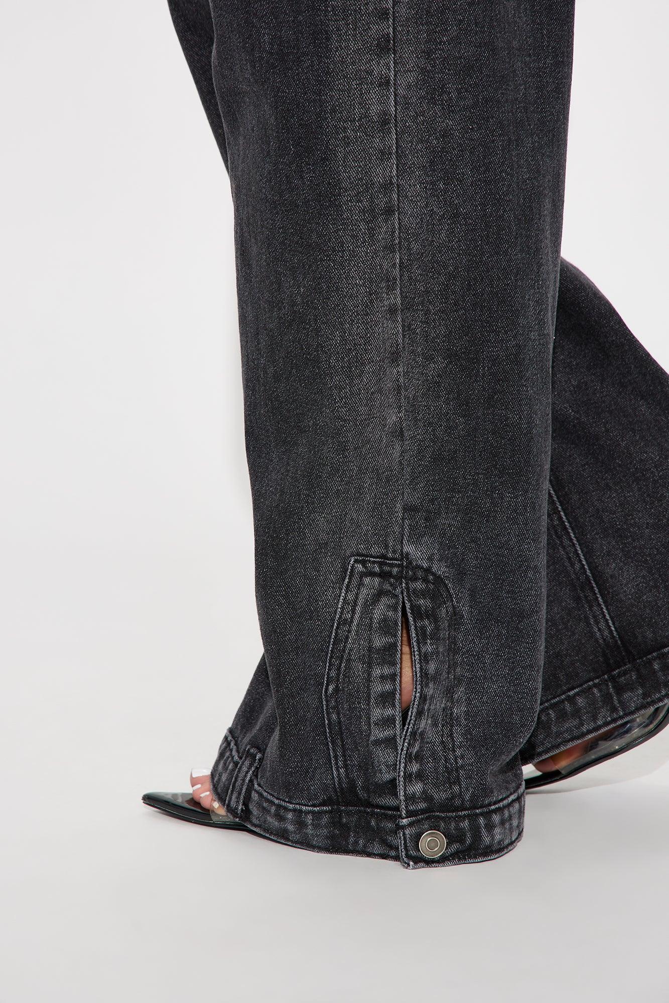 Jinxed Non Stretch Reconstructed Wide Leg Jeans - Black Wash Product Image