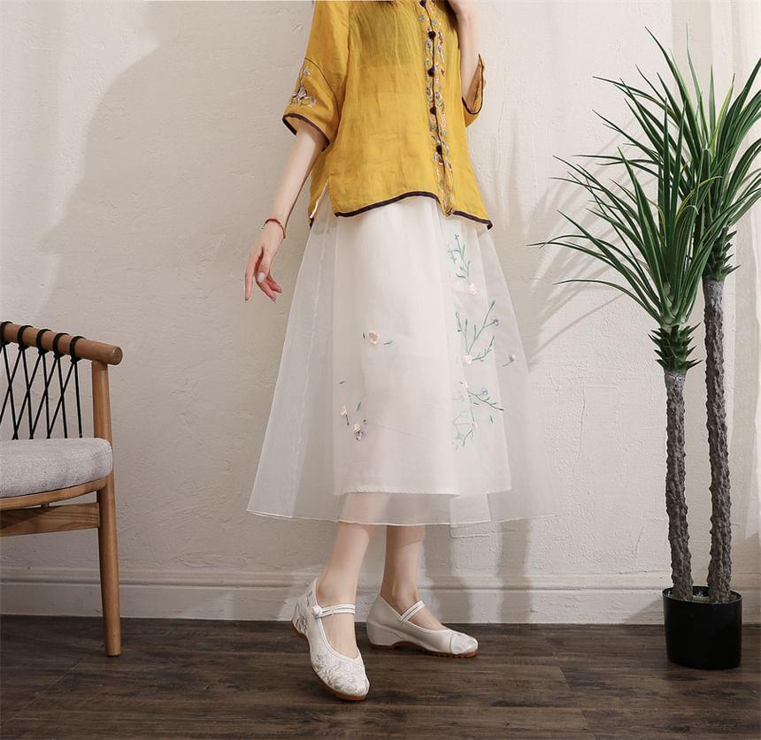 Flower Embroidered Chunky Heel Hanfu Mary Jane Shoes Product Image