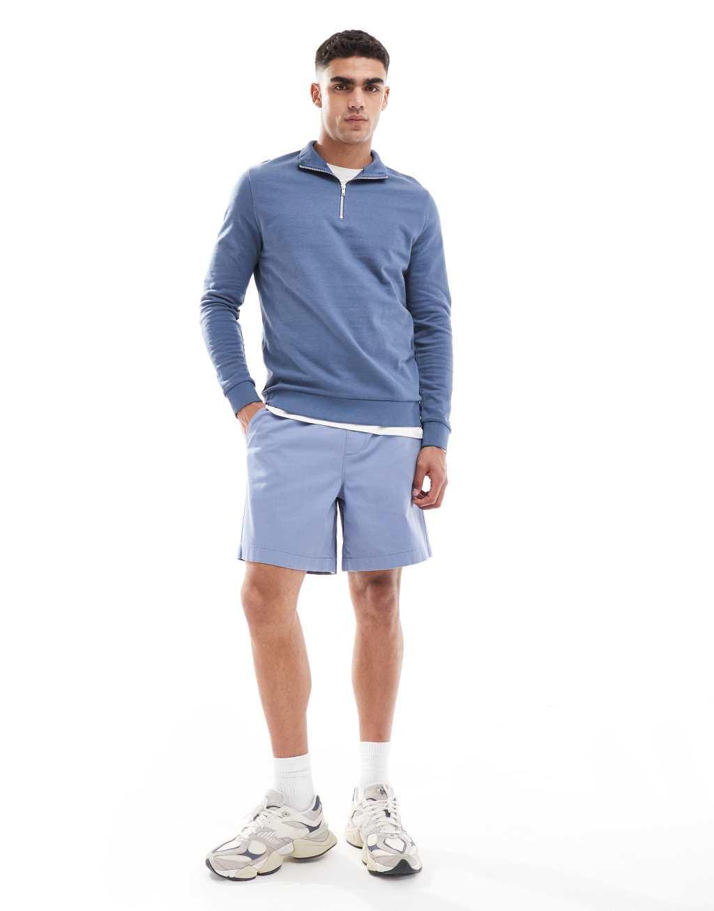 ASOS DESIGN essential sweatshirt with half zip in blue Product Image