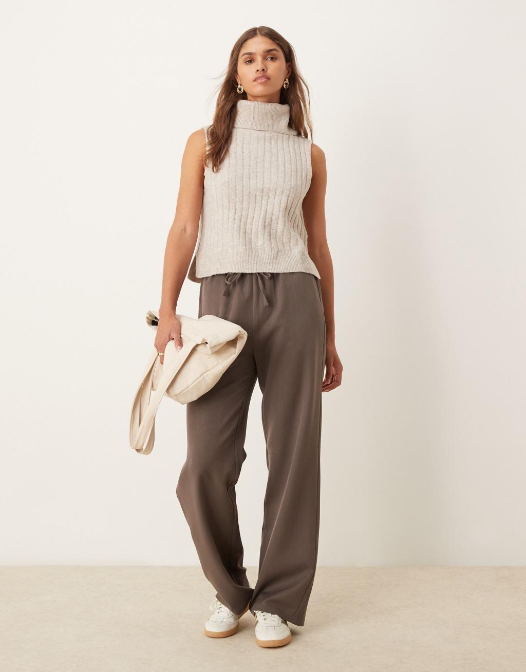 Vila ribbed high neck knit vest in natural melange Product Image