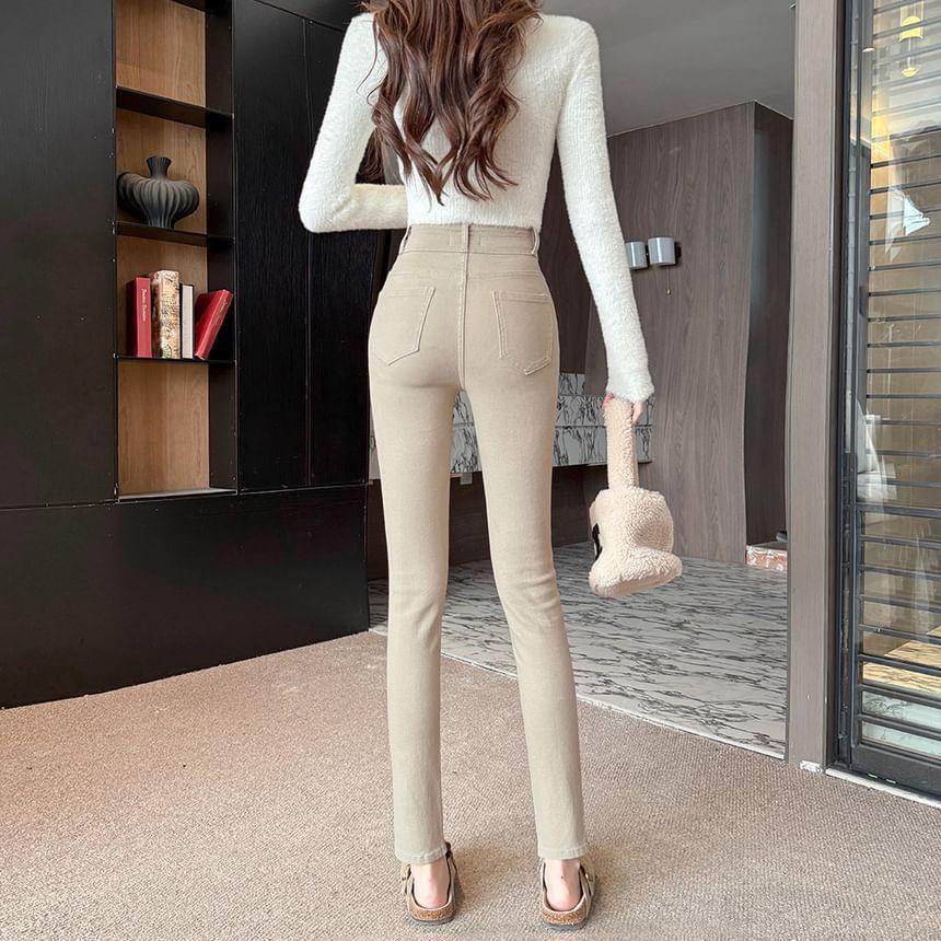 High Rise Side-Slit Cropped Skinny Jeans Product Image